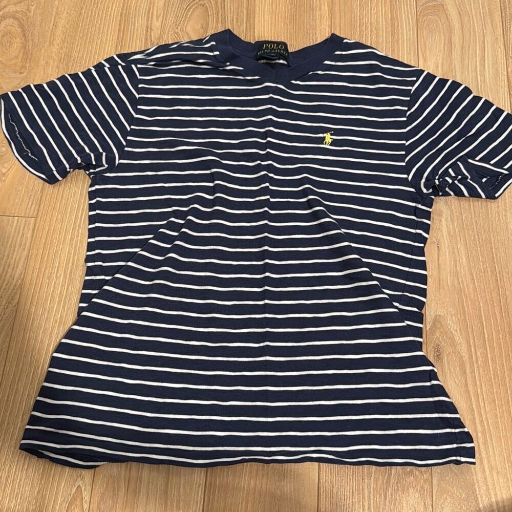 Polo Ralph lauren boys blue and white striped t-shirt‎ size medium (10-12)